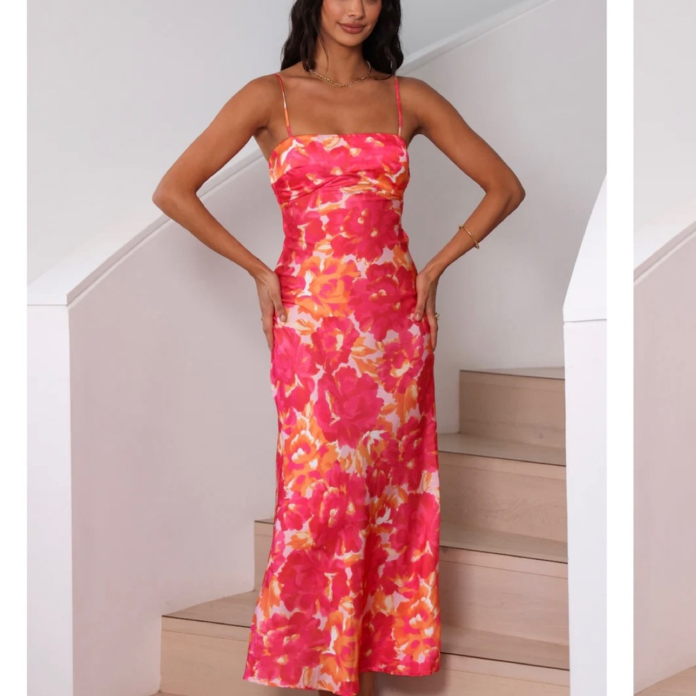 Vibrant Floral Maxi Dress in Pink and Orange